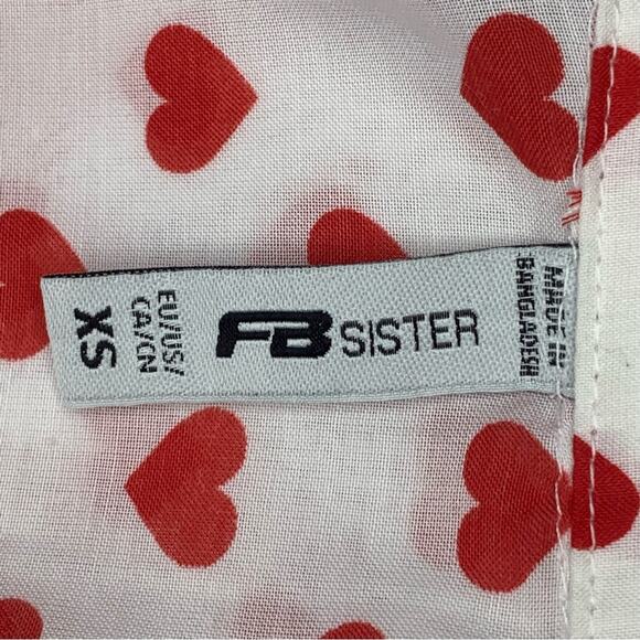 FB Sister Shirt Heart Print Button Down Long Sleeve Toll-tab Size XS - Picture 9 of 12